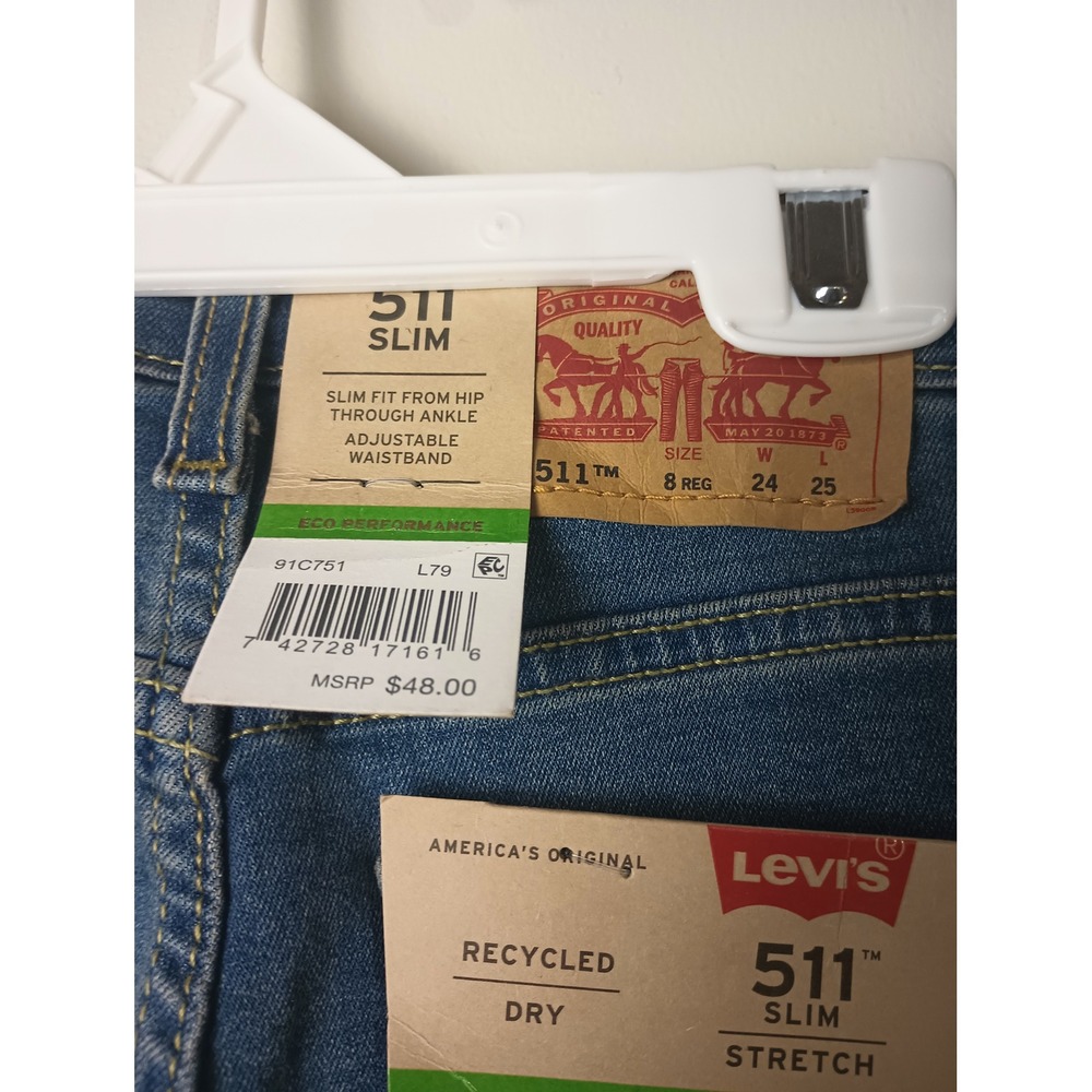 Levis 511 Slim Boys Jeans Size 8 Reg 24x25 Eco Performance Stretch Blue 91C751 - Picture 5 of 8